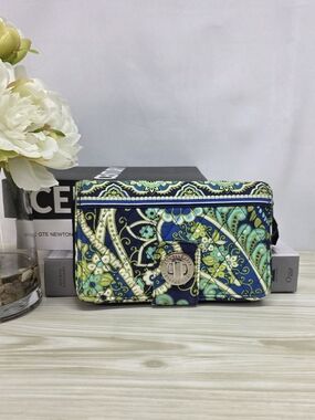 Vera Bradley Quilted Paisley Wristlet in Navy, Teal & Lime